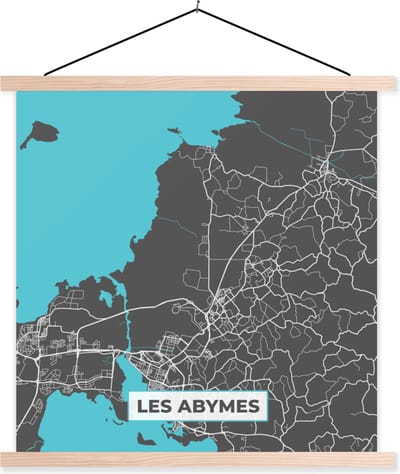 Posterhanger incl. Poster 40x40 cm - Schoolplaat - Les Abymes - Frankrijk - Plattegrond - Stadskaart - Kaart - Textielposter - Blanke latten - Stadskaart