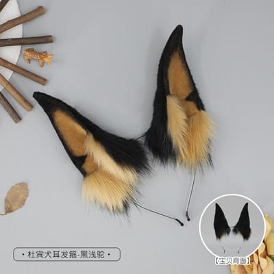 Nouveau Bandeau Oreilles de Loup en Fausse Fourrure Noir Marron Pelucheux Chien Doberman Cerceau à Cheveux Lolita Mascarade Halloween Accessoires Cosplay black