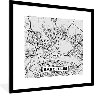 Fotolijst incl. Poster - Kaart - Stadskaart - Frankrijk - Sarcelles - Plattegrond - 40x40 cm - Posterlijst