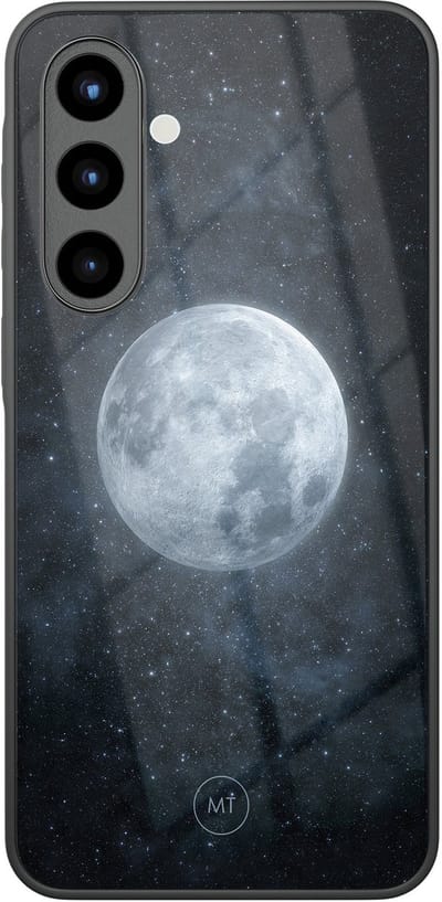 Hoesje geschikt voor Samsung Galaxy A56 - Maan - Hard Case Zwart Back Cover - Natuur - Blauw - Mooie Telefoonhoesjes