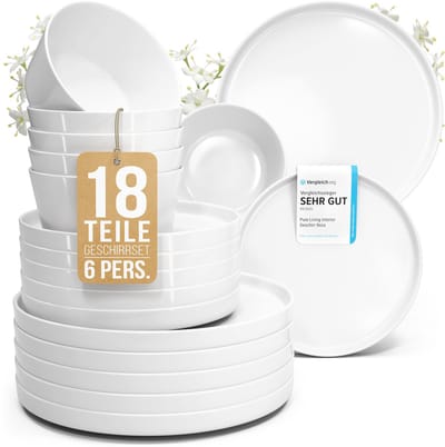 Pure Living Crystal Serviesset - Wit - 18-Delig - Voor 6 Personen - Massief Porselein - Stootvast - Magnetron & Vaatwasserbestendig