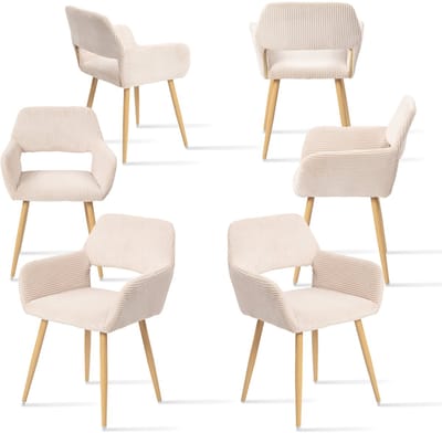 Meubles Cosy Set van 6 eetkamerstoelen - met armleuningen Corduroy zitting – Beige