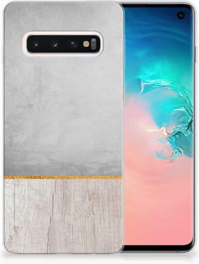 Samsung Galaxy S10 Bumper Hoesje Wood Concrete