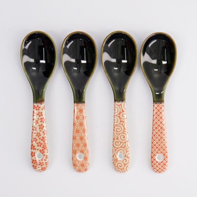 Tokyo Design Studio - Ramen Lepelset – 4-delig - 12.5cm - Rood/Groen