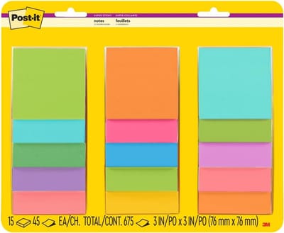 Post-it Super Sticky Memo-blokjes 76 x 76 mm, geel, 12 x 15 vellen