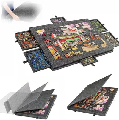 Puzzeltafel Opvouwbaar - Puzzelbord Met Laden - Ontspannen Puzzelen - Met Opbergkoffer - 77x53.5cm - Donkergrijs