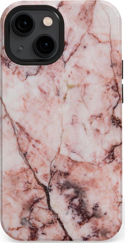 Casetastic hoesje geschikt voor Apple iPhone 13 mini - MagSafe - Dubbellaagse bescherming - Koraalrif Marmer - Fashion Case - Lichtroze Perzik