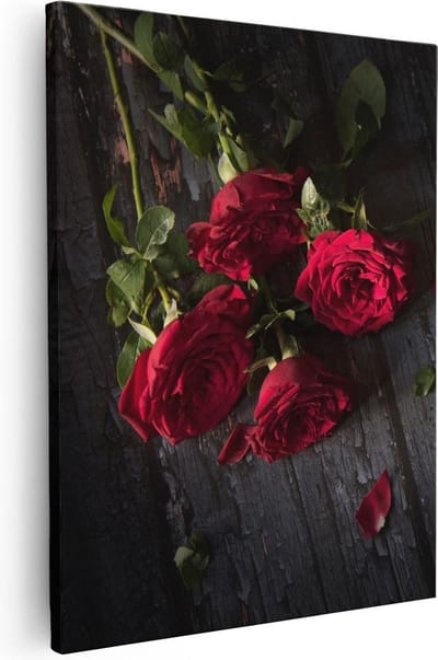 Artaza Canvas Schilderij Stilleven Met Bloemen - 40x50 cm - Muurdecoratie Rozen - Wanddecoratie Woonkamer - Kamer Accessoires