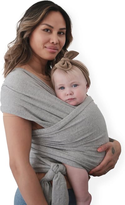 Mushie - Baby wikkeldoek - Baby Wrap Carrier - Grey Melange - Baby Draagdoek Licht Grijs