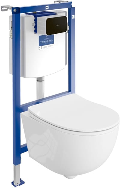 Villeroy&Boch Inbouwreservoir Complete Toiletset ViConnect H112 - Inbouw WC Hangtoilet Wandcloset BRAVA - Bedieningsplaat Zwart - Voorwandelement voor toilet - Installatiesysteem