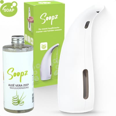 Soopz Automatische Zeepdispenser – Wit – Pure White Classic – Zeeppompje met Bewegingssensor – Met Aloë Vera Zeep