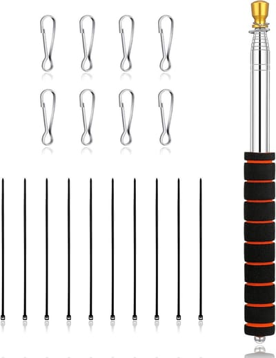 Telescopische Vlaggenmast 2 Meter - Draagbare Vlaggenstok voor Kamperen, Handheld en Uitschuifbaar met RVS Haak en 8 Stuks Pols Clips voor Reizen en Educatie