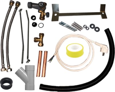 set van materialen voor installatie van verticale boilers