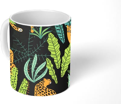 Mok - Koffiemok - Jungle - Panter - Patronen - Jongens - Meiden - Planten - Mokken - 350 ML - Beker - Koffiemokken - Theemok