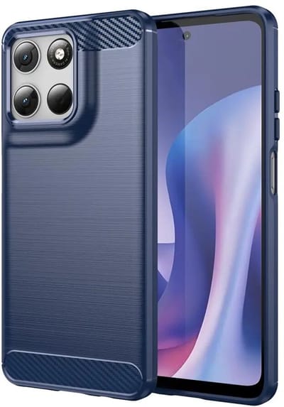 Geborsteld TPU Hoesje Geschikt voor Motorola Moto G57 Power - Beschermhoes - Back Cover - Case Flexibel TPU - Stijlvol Carbon - Dun - Blauw