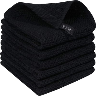 Afwasdoeken Set - Keukendoeken Katoen - Keuken Schoonmaken - Zeer Absorberend - 6 Stuks - Zwart