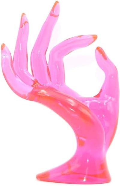 Plastic opbergrek voor handmodel display, veelzijdige opslagoplossing voor accessoires in fuchsia kleur