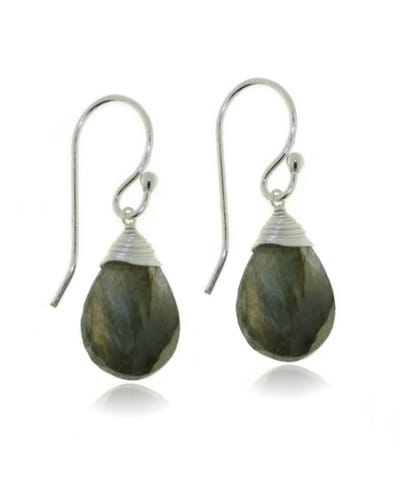 SilverGems Zilveren oorhangers met druppelvormige facet geslepen Labradoriet edelstenen