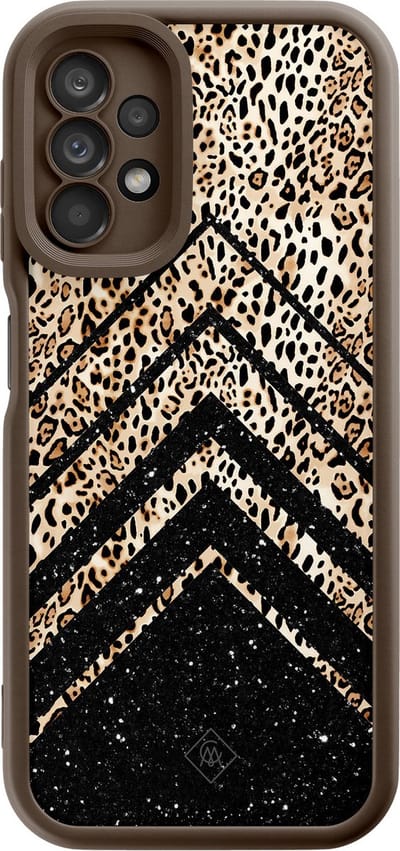 Casimoda® hoesje - Geschikt voor Samsung Galaxy A13 4G - Luipaard Chevron - Zwart TPU Backcover - Luipaardprint - Bruin/beige