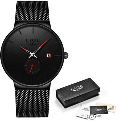 LIGEWatches Casual waterdichte quartz klok herenhorloges topmerk luxe ultradun sporthorloge zwart