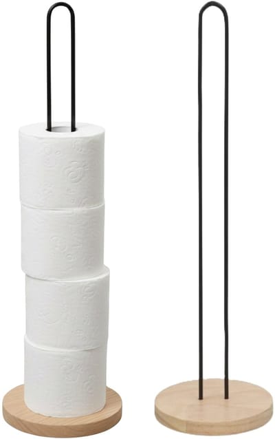 Gerimport toiletrol houder - 2x - metaal / hout - zwart - 60 cm - wc rolhouder - reserverolhouder
