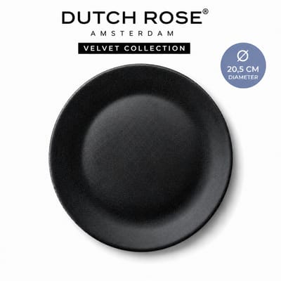 Dutch Rose Velvet Bordset - Platte Borden 20,5 cm mat Antraciet