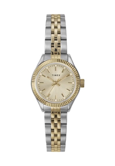 Timex Mini Legacy Quartz Analoog Horloge Tweekleurig En Goudkleurig Kast Gemaakt Van 100% Loodarm Messing En Een Armband Van 100% Roestvrij Staal 25 TW2W90700AJ, TW2W90900AJ, TW2W91000AJ
