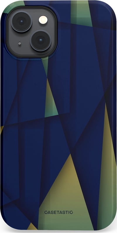 Casetastic Hoesje Geschikt voor Apple iPhone 14 Plus Magsafe - Stijlvolle Beschermende Duo-layer Case - Blauwgroene Driehoeken