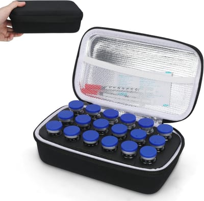 Insuline Koelbox met 18 Slots, 10ml Peptide Koeltas, Reis Organizer voor Insuline en Medicijnen, Zwart