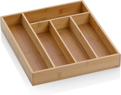 Famanu – Bestekbak en ladeverdeler van bamboe met 5 vakken - natuurlijke keukenorganizer voor bestek en keukengerei - geschikt voor standaard lades - 30 x 34 x 5 cm