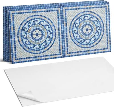 Coloray Plaktegels - Mozaïek in tinten van de lucht Wandtegel Zelfklevend - 60 cm x 30 cm - Blauw Plaktegels - 6 stuks - Rechthoek PVC Tegels - Plaktegels Keuken - Zelfklevende Vloertegels Badkamer - Vinyltegels Vloer Zelfklevend - Portugese Tegels