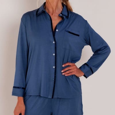 Coco & Cici - TENCEL Pyjama Shirt Dames Donker Blauw - XL