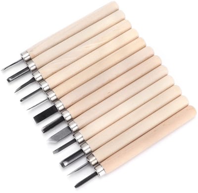 Golden crown - Houtsnijgereedschapset - 12-delige Set - Perfect voor Houtsnijwerk - Rubberen Blokken - Vleesmes en Houtsnijmes - Ideaal voor Hobbyisten ...