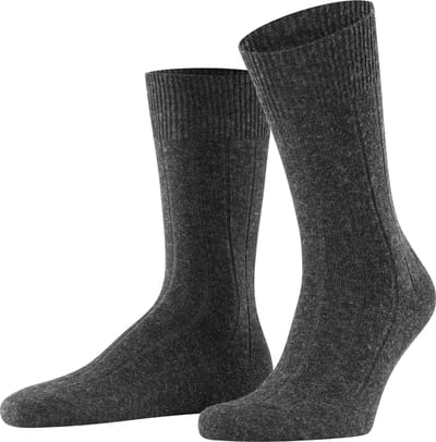 FALKE Lhasa Rib eenkleurig wol kasjmier sokken heren grijs - maat 39-42