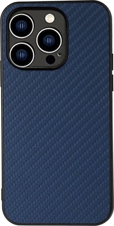 Cityhoesje – Backcover iPhone 15 Pro Max – Carbon Fiber Texture PU – Blauw