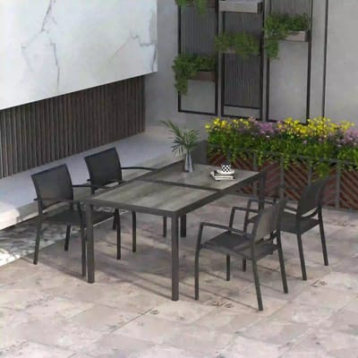 Pugsdrly Tuinmeubelset Tuinset, 1 tafel, 4 stoelen, 150 x 87 x 72 cm, Grijs