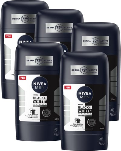 NIVEA MEN Black & White Original Anti-transpirant Stick - Voordeelverpakking - 5x 50ml