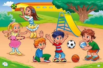 Fotobehang - Kids in Playground 375x250cm - Vliesbehang