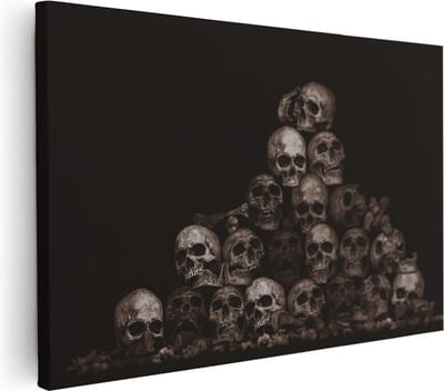 Artaza Canvas Schilderij Schedelstapel - 30x20 cm - Klein - Muurdecoratie Stilleven - Wanddecoratie Industrieel - Schilderijen Op Canvas