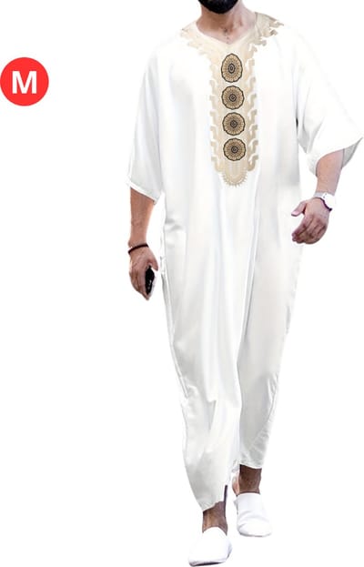 Livano Islamitische Kleding - Djellaba Heren - Moslim Kleding - Arabisch Mannen Kaftan - Alhamdulillah - Wit M