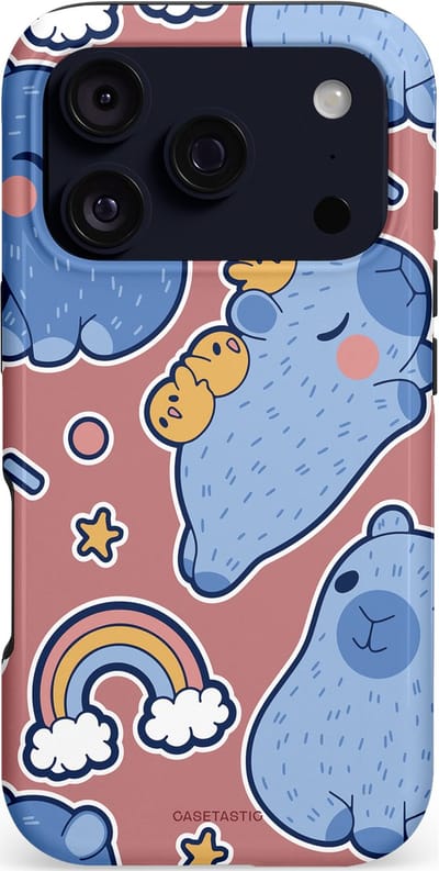 Casetastic hoesje geschikt voor Apple iPhone 17 Pro - MagSafe - Dubbellaagse bescherming - Capibara knuffelvriend - Fashion Case - Lichtblauw Taupe Lavendel Grijs