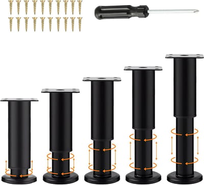Set van 5 Verstelbare Zwarte Meubelpoten voor Bank, Bed en Kast (18-30 cm)
