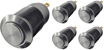 ProRide Mini Drukschakelaar ON-OFF - 12mm Metaal - 12V/24V - Bolle Knop - Zilver - 5 stuks
