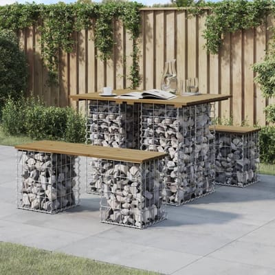 Tuinbank Gabion - Zitbank Steenkorf - Buiten Zitten - Massief Hout - 100 x 70 cm - Natuurlijk