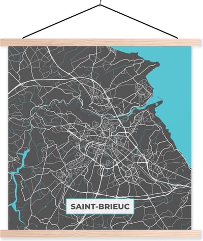 Posterhanger incl. Poster 40x40 cm - Schoolplaat - Saint-Brieuc - Frankrijk - Stadskaart - Kaart - Plattegrond - Textielposter - Blanke latten - Stadskaart