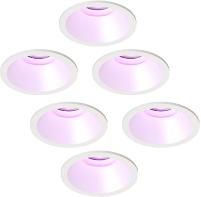 Ledvion – 6x Smart LED Inbouwspot Rond ø81mm – Wit – Dimbaar – Kantelbaar – GU10 – RGB+CCT – 4.9W – IP20