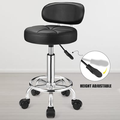 Moderne rolkruk met lage rugleuning - Verstelbare draaistoel voor salon en thuis (zwart)