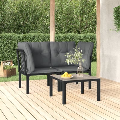 vidaXL - 3-delige - Loungeset - met - kussens - poly - rattan - zwart - en - grijs