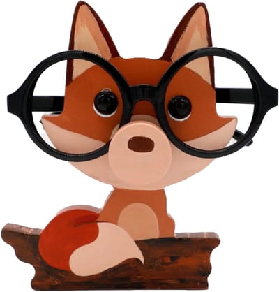 Houten Dierenbrilhouder - Leuke Display Standaard - Bureau Decoratie - Handgesneden Kunstwerk - Vos