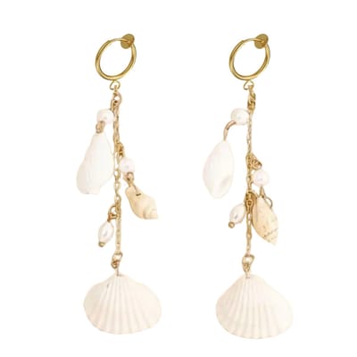 Klem oorbellen -Ibiza -schelp wit -goudkleurig- geen gaatje- lang- Charme Bijoux